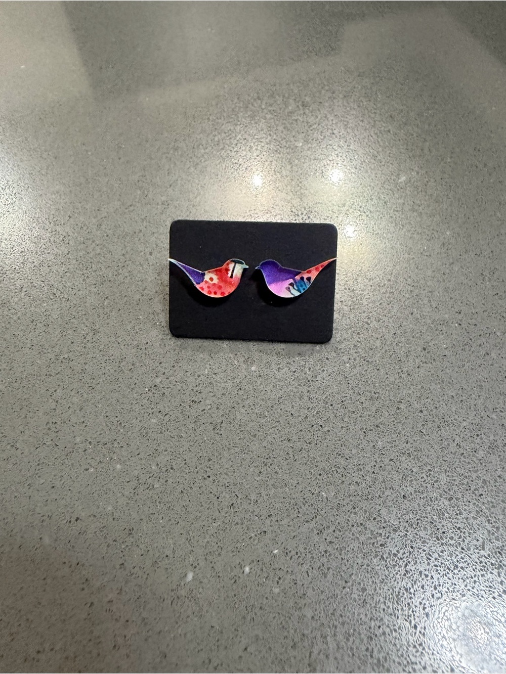 Colorful Bird Stud Earrings - Purple and Pink